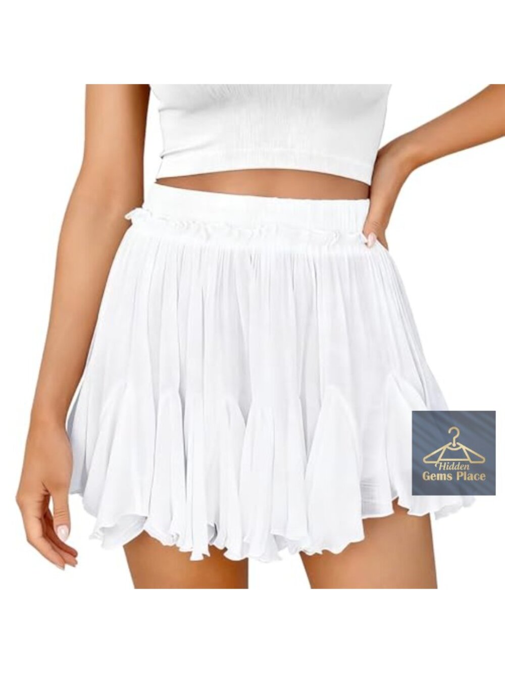 Flowy Ruffle Mini Skort Built-in Shorts High Rise Boho